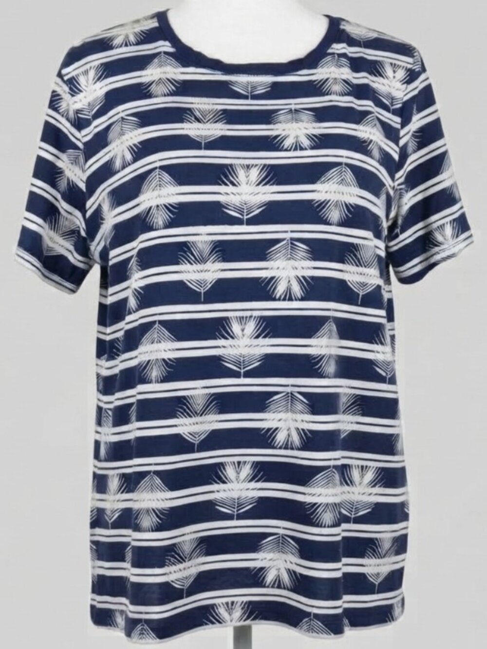 Lands' End Women's Short-Sleeve Palm Tree Striped Linen Blouse Size XL (C2168)